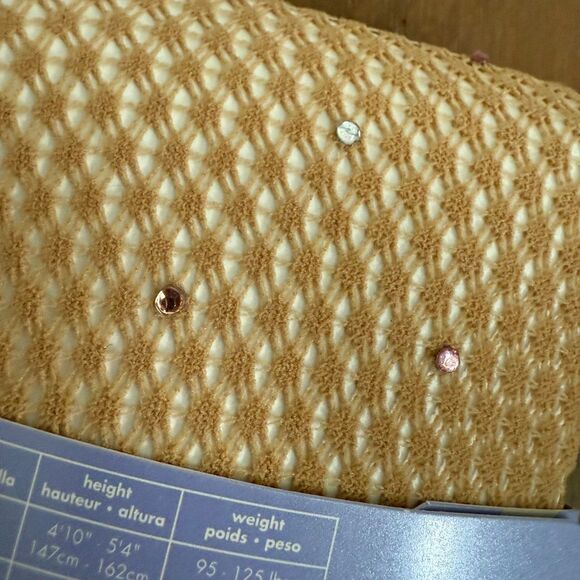 NIP 2 Claire’s Y2K Footless Tights Embellished Bling Tan Dark Grey Lace M L - Picture 7 of 8